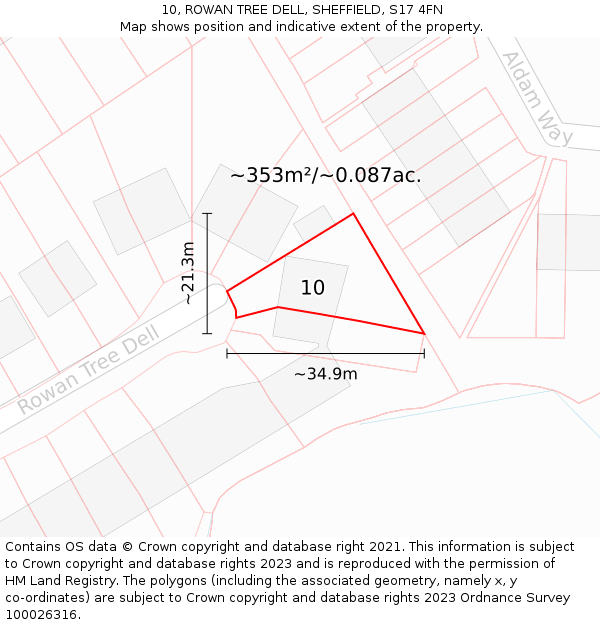 10, ROWAN TREE DELL, SHEFFIELD, S17 4FN: Plot and title map