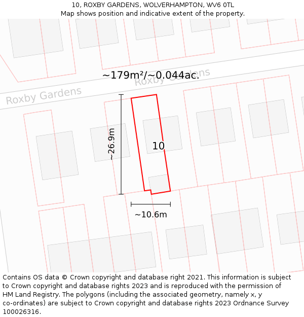 10, ROXBY GARDENS, WOLVERHAMPTON, WV6 0TL: Plot and title map