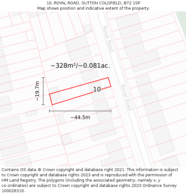 10, ROYAL ROAD, SUTTON COLDFIELD, B72 1SP: Plot and title map