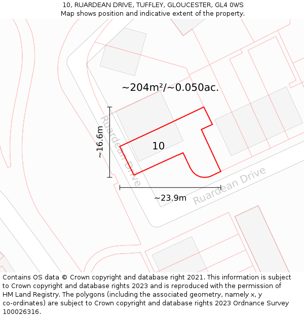 10, RUARDEAN DRIVE, TUFFLEY, GLOUCESTER, GL4 0WS: Plot and title map