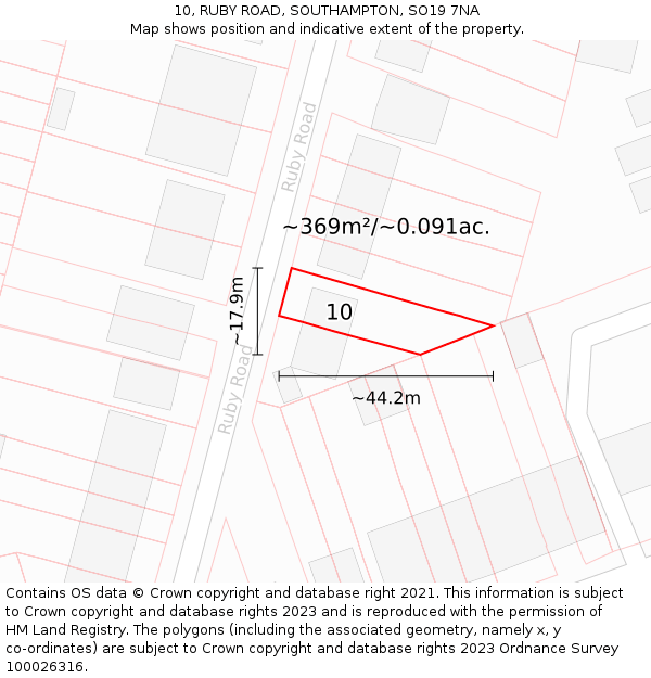 10, RUBY ROAD, SOUTHAMPTON, SO19 7NA: Plot and title map