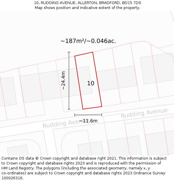 10, RUDDING AVENUE, ALLERTON, BRADFORD, BD15 7DS: Plot and title map