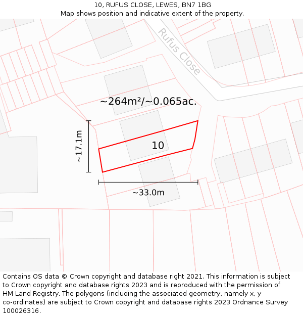 10, RUFUS CLOSE, LEWES, BN7 1BG: Plot and title map
