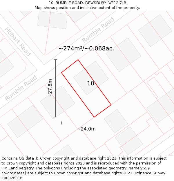 10, RUMBLE ROAD, DEWSBURY, WF12 7LR: Plot and title map