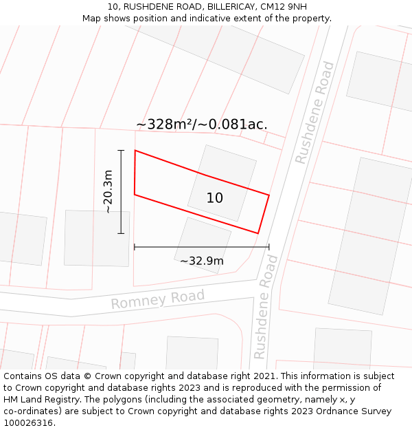 10, RUSHDENE ROAD, BILLERICAY, CM12 9NH: Plot and title map