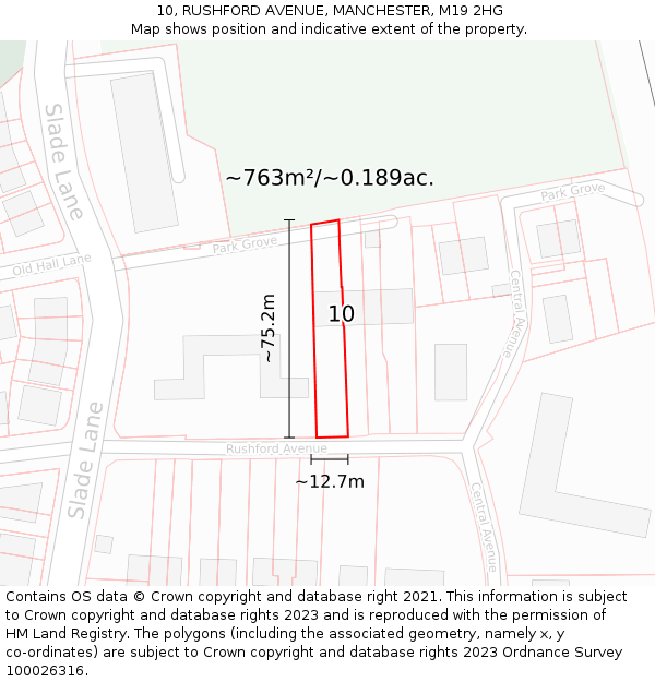 10, RUSHFORD AVENUE, MANCHESTER, M19 2HG: Plot and title map