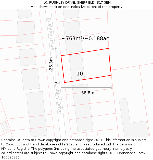 10, RUSHLEY DRIVE, SHEFFIELD, S17 3EN: Plot and title map