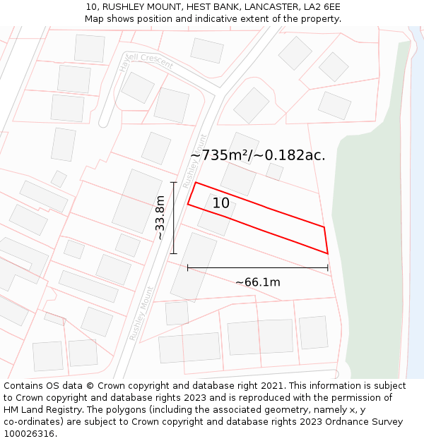 10, RUSHLEY MOUNT, HEST BANK, LANCASTER, LA2 6EE: Plot and title map