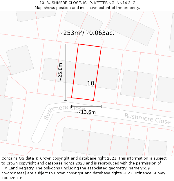 10, RUSHMERE CLOSE, ISLIP, KETTERING, NN14 3LG: Plot and title map