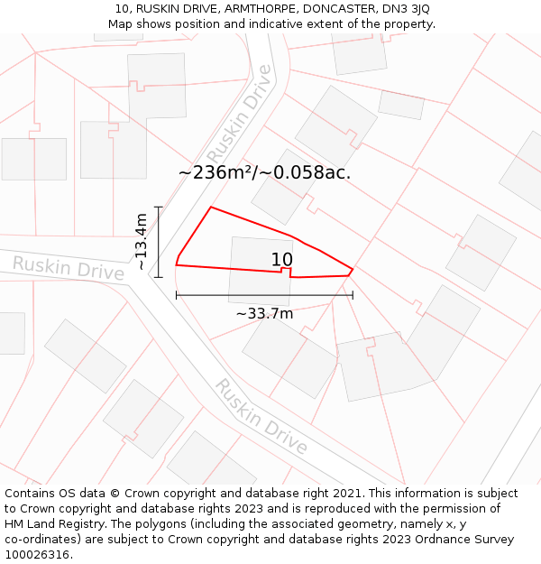 10, RUSKIN DRIVE, ARMTHORPE, DONCASTER, DN3 3JQ: Plot and title map