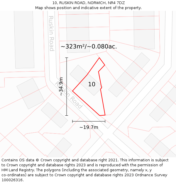 10, RUSKIN ROAD, NORWICH, NR4 7DZ: Plot and title map