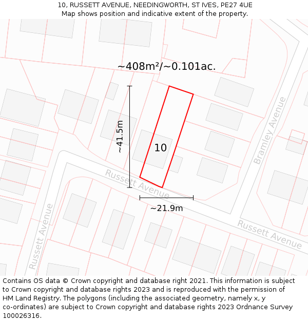 10, RUSSETT AVENUE, NEEDINGWORTH, ST IVES, PE27 4UE: Plot and title map