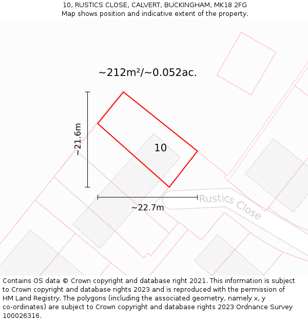 10, RUSTICS CLOSE, CALVERT, BUCKINGHAM, MK18 2FG: Plot and title map