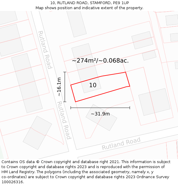 10, RUTLAND ROAD, STAMFORD, PE9 1UP: Plot and title map