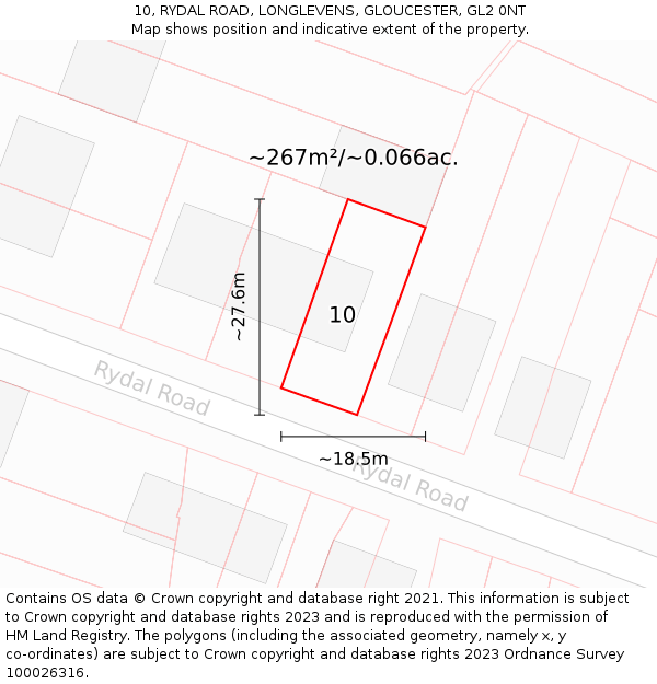 10, RYDAL ROAD, LONGLEVENS, GLOUCESTER, GL2 0NT: Plot and title map