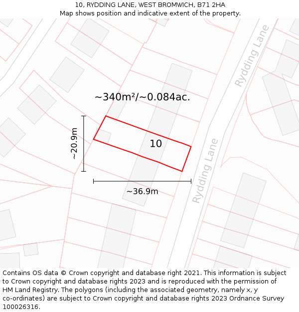 10, RYDDING LANE, WEST BROMWICH, B71 2HA: Plot and title map