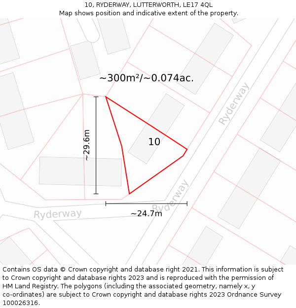 10, RYDERWAY, LUTTERWORTH, LE17 4QL: Plot and title map