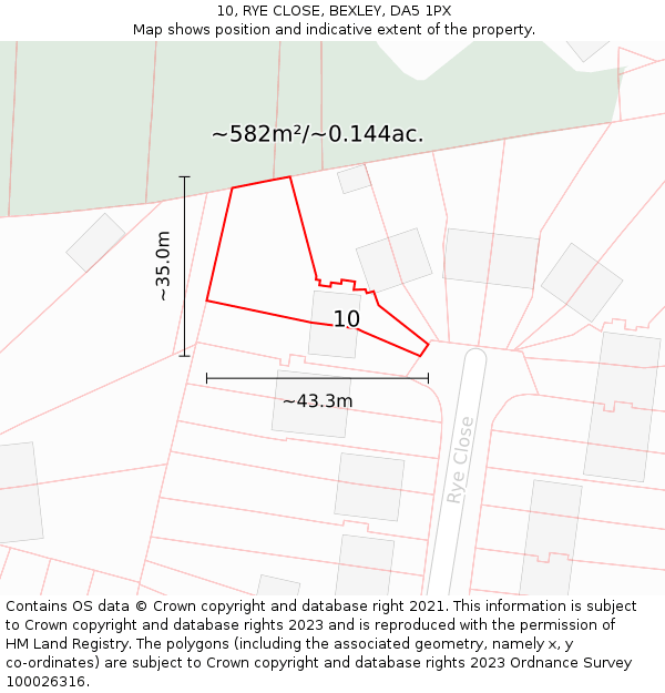 10, RYE CLOSE, BEXLEY, DA5 1PX: Plot and title map