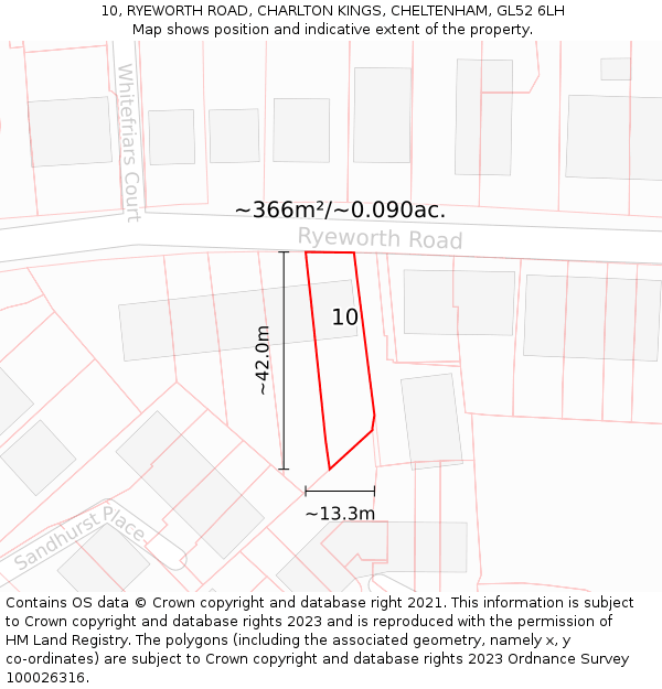 10, RYEWORTH ROAD, CHARLTON KINGS, CHELTENHAM, GL52 6LH: Plot and title map