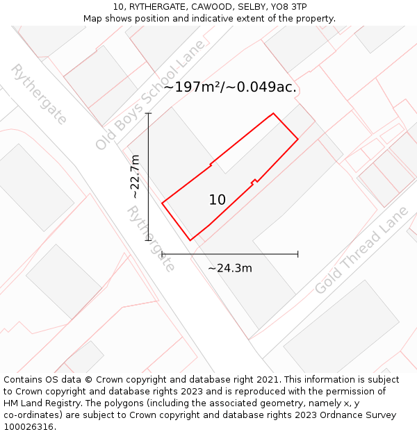 10, RYTHERGATE, CAWOOD, SELBY, YO8 3TP: Plot and title map
