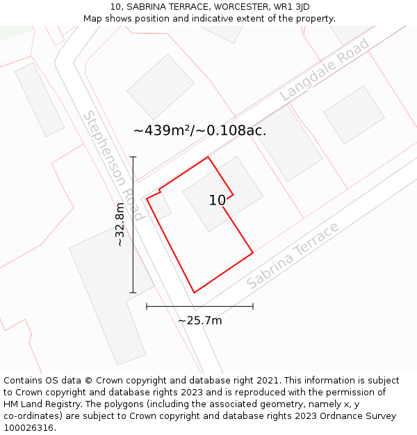 10, SABRINA TERRACE, WORCESTER, WR1 3JD: Plot and title map