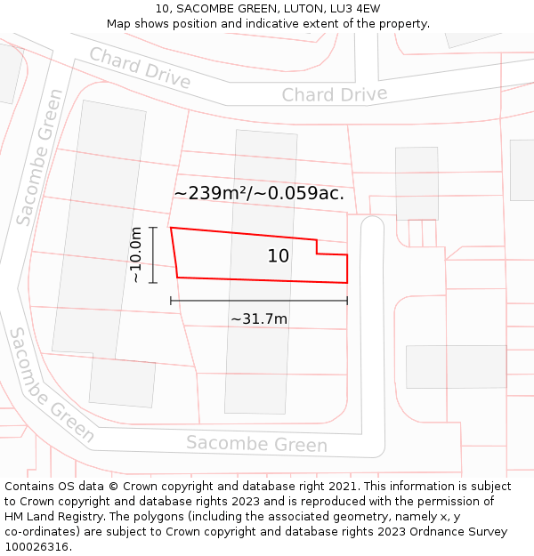 10, SACOMBE GREEN, LUTON, LU3 4EW: Plot and title map
