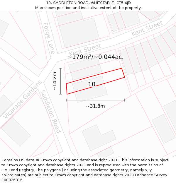 10, SADDLETON ROAD, WHITSTABLE, CT5 4JD: Plot and title map