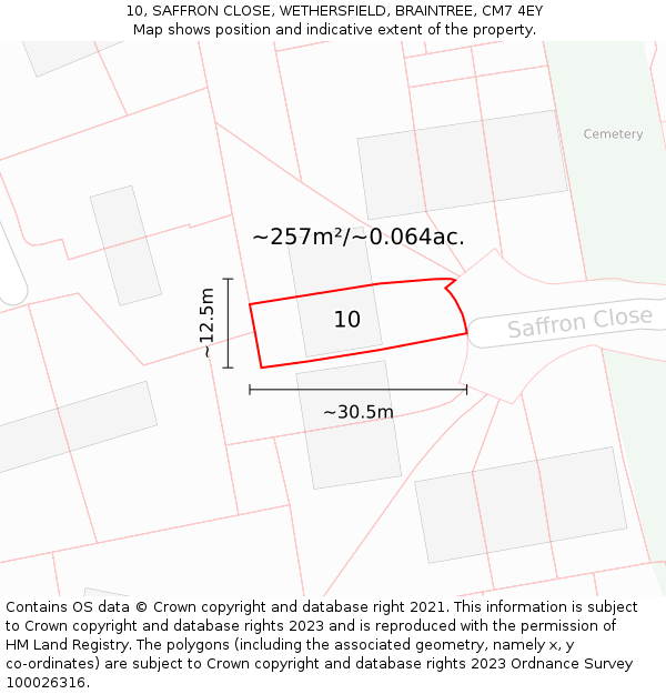 10, SAFFRON CLOSE, WETHERSFIELD, BRAINTREE, CM7 4EY: Plot and title map