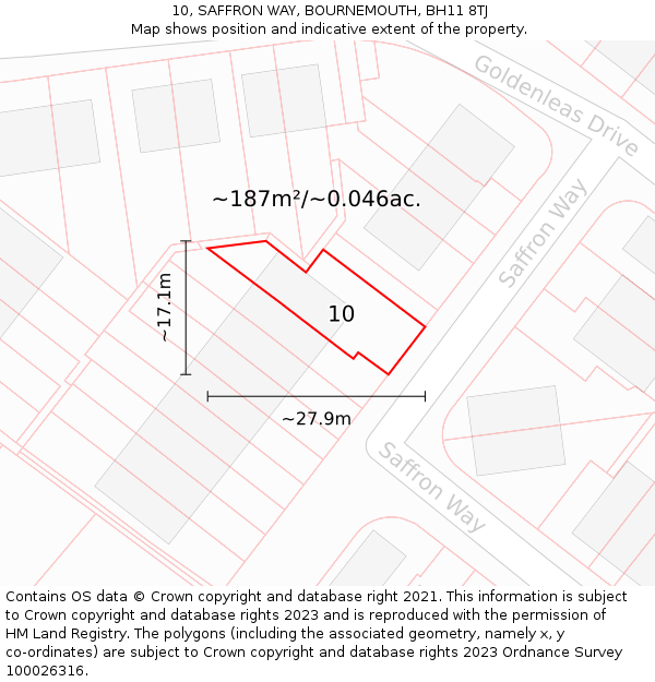 10, SAFFRON WAY, BOURNEMOUTH, BH11 8TJ: Plot and title map