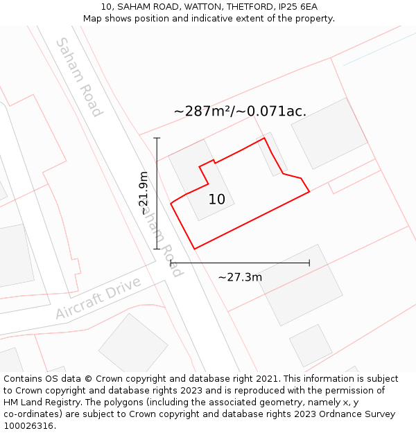 10, SAHAM ROAD, WATTON, THETFORD, IP25 6EA: Plot and title map