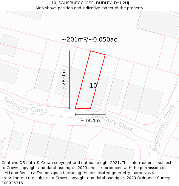 10, SALISBURY CLOSE, DUDLEY, DY1 2UJ: Plot and title map