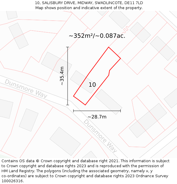 10, SALISBURY DRIVE, MIDWAY, SWADLINCOTE, DE11 7LD: Plot and title map