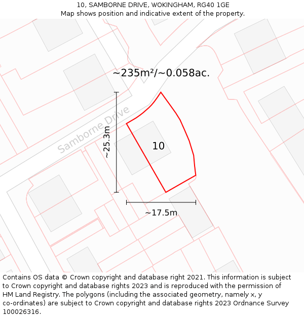 10, SAMBORNE DRIVE, WOKINGHAM, RG40 1GE: Plot and title map