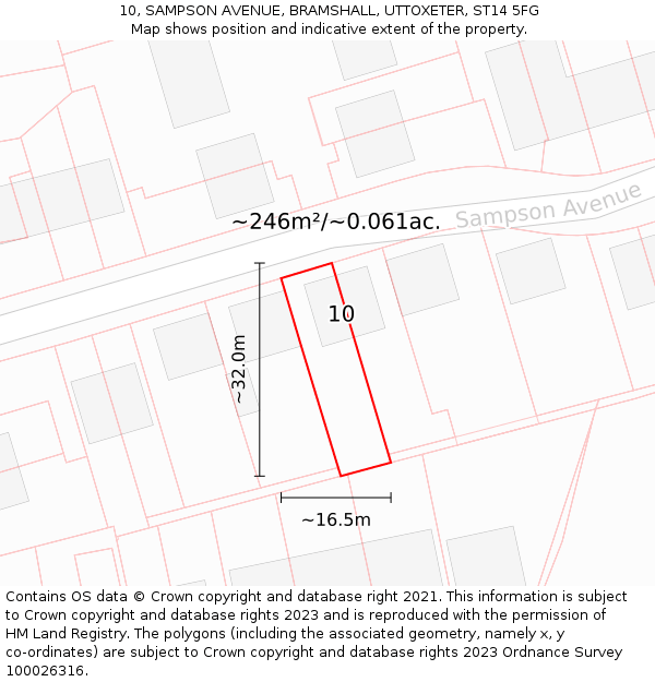 10, SAMPSON AVENUE, BRAMSHALL, UTTOXETER, ST14 5FG: Plot and title map
