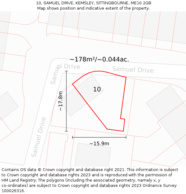 10, SAMUEL DRIVE, KEMSLEY, SITTINGBOURNE, ME10 2GB: Plot and title map
