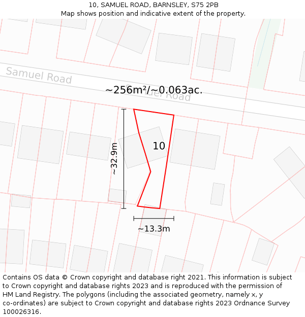 10, SAMUEL ROAD, BARNSLEY, S75 2PB: Plot and title map
