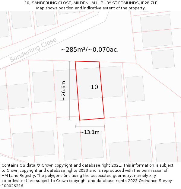 10, SANDERLING CLOSE, MILDENHALL, BURY ST EDMUNDS, IP28 7LE: Plot and title map