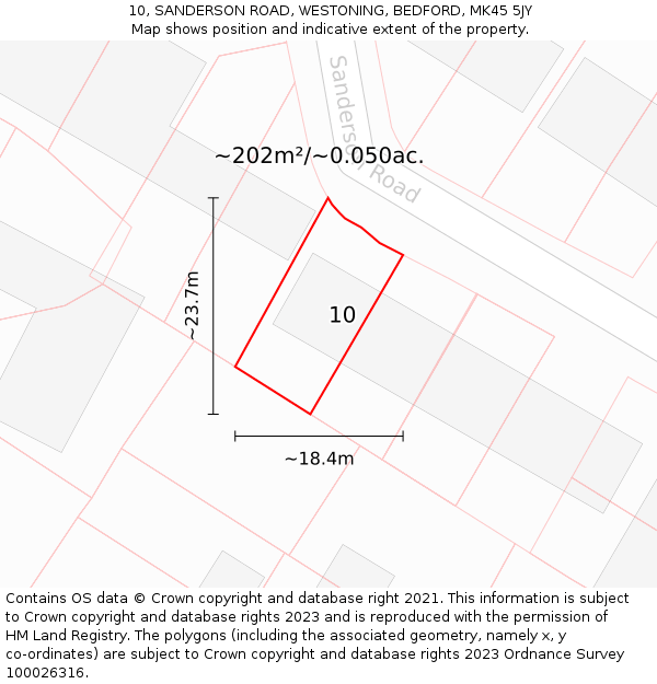10, SANDERSON ROAD, WESTONING, BEDFORD, MK45 5JY: Plot and title map