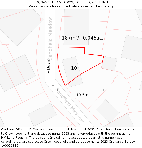 10, SANDFIELD MEADOW, LICHFIELD, WS13 6NH: Plot and title map