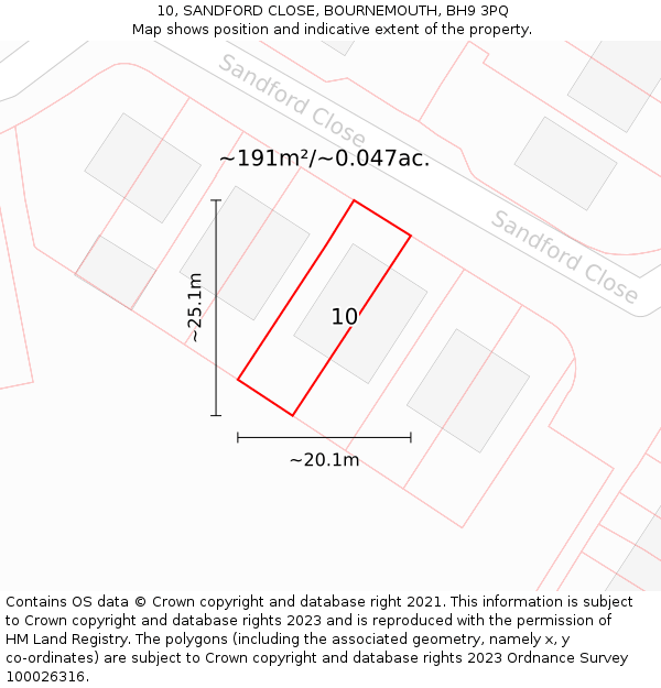 10, SANDFORD CLOSE, BOURNEMOUTH, BH9 3PQ: Plot and title map