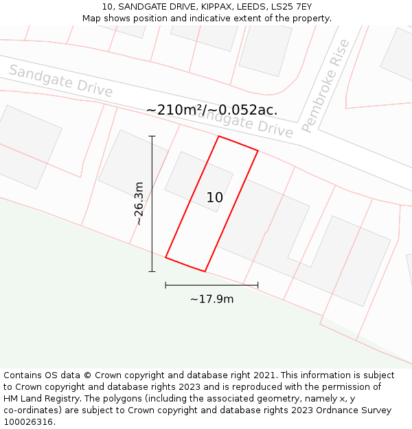 10, SANDGATE DRIVE, KIPPAX, LEEDS, LS25 7EY: Plot and title map