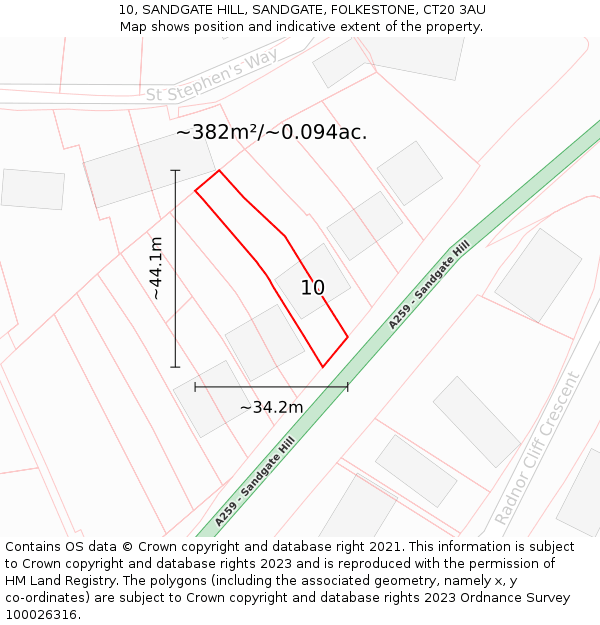 10, SANDGATE HILL, SANDGATE, FOLKESTONE, CT20 3AU: Plot and title map