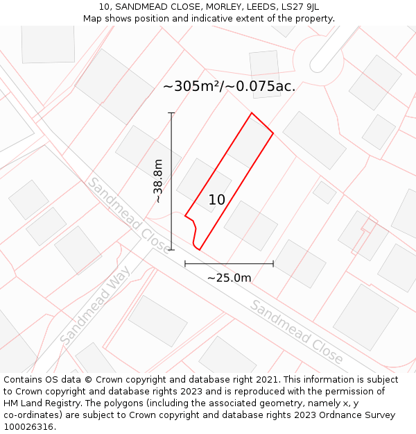 10, SANDMEAD CLOSE, MORLEY, LEEDS, LS27 9JL: Plot and title map