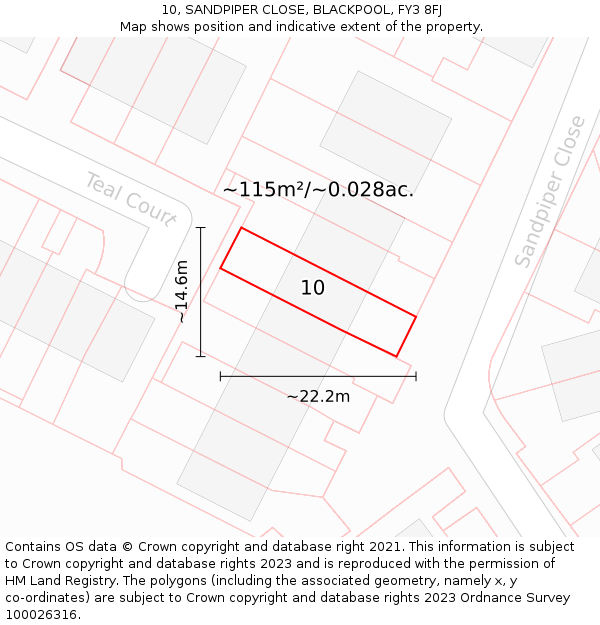 10, SANDPIPER CLOSE, BLACKPOOL, FY3 8FJ: Plot and title map