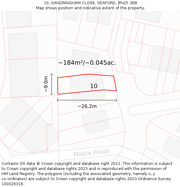 10, SANDRINGHAM CLOSE, SEAFORD, BN25 3EB: Plot and title map