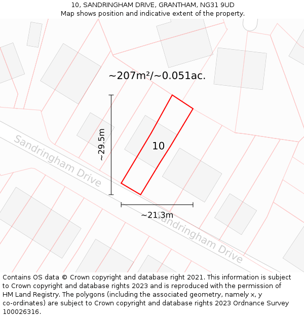 10, SANDRINGHAM DRIVE, GRANTHAM, NG31 9UD: Plot and title map