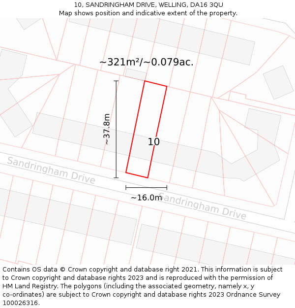 10, SANDRINGHAM DRIVE, WELLING, DA16 3QU: Plot and title map