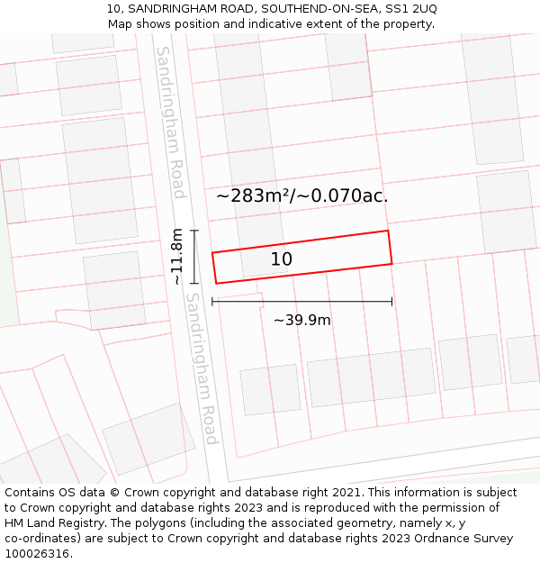10, SANDRINGHAM ROAD, SOUTHEND-ON-SEA, SS1 2UQ: Plot and title map