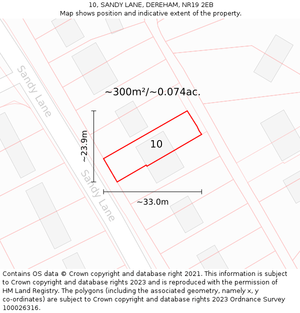 10, SANDY LANE, DEREHAM, NR19 2EB: Plot and title map