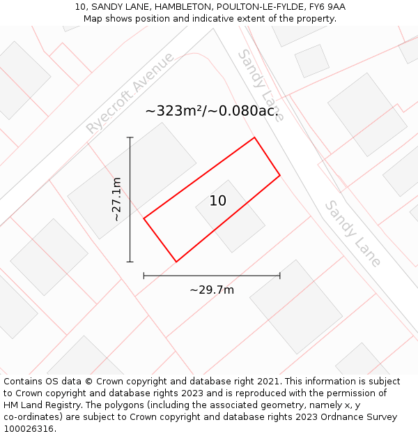 10, SANDY LANE, HAMBLETON, POULTON-LE-FYLDE, FY6 9AA: Plot and title map